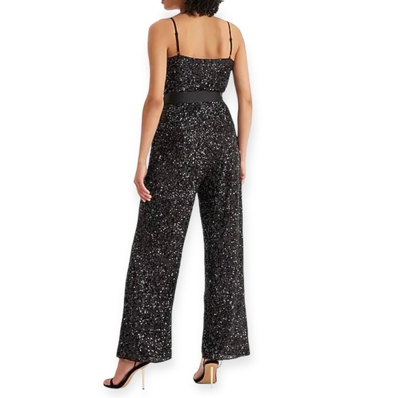Express Sequin V-Neck Tie Waist Wide Leg Jumpsuit Size XS - Picture 3 of 11